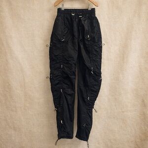 MANIÈRE DE VOIR Nylon Cargo Ruched Drawstring Utility Parachute Pants Streetwear